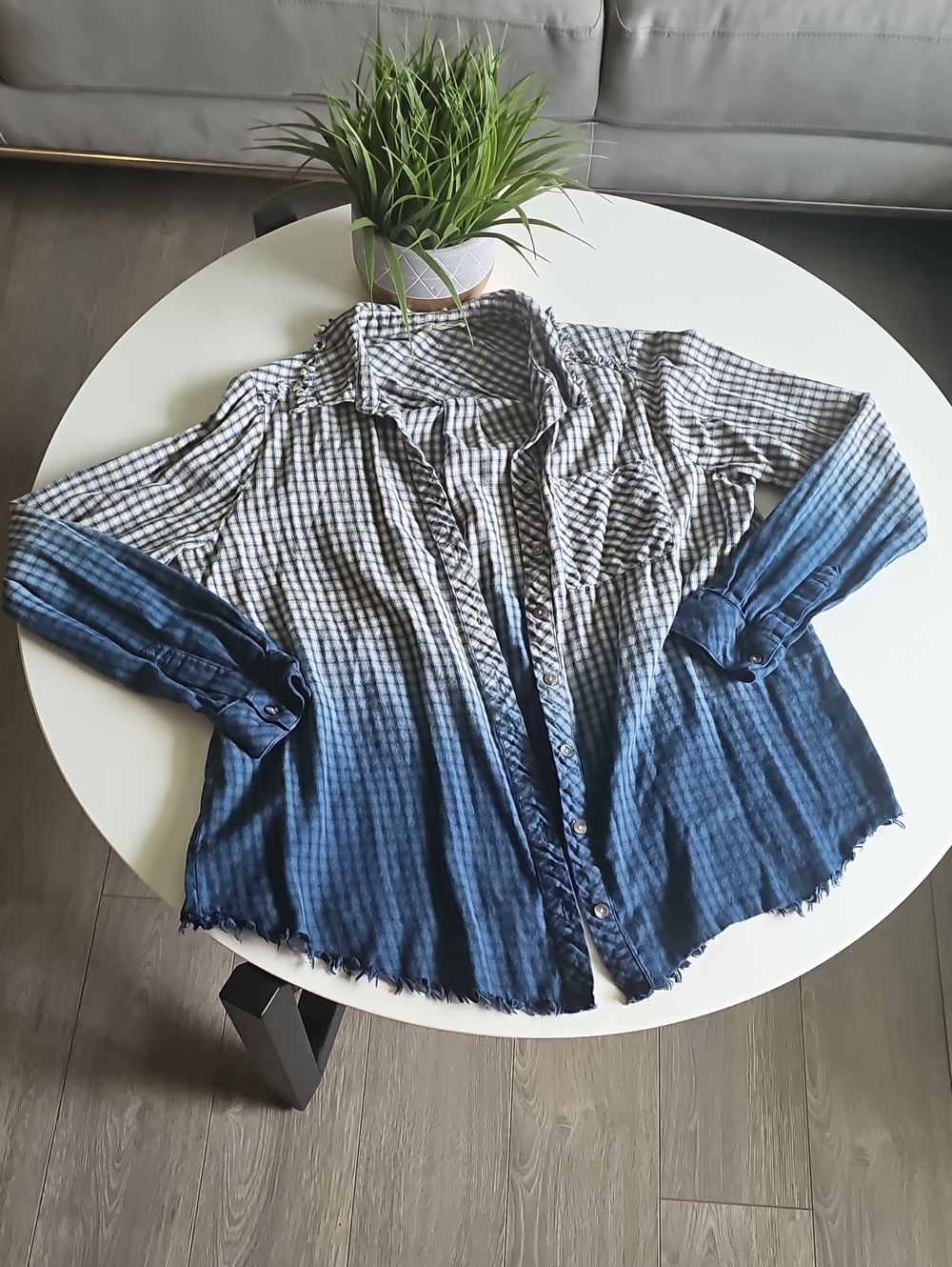Humming Bird Blue Ombre Plaid Button-Up Shirt